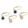 Oro Laminado Leverback Earring, Gold Filled Style with Garnet Cubic Zirconia, Polished, Golden Finish, 5.128.084