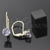 Oro Laminado Leverback Earring, Gold Filled Style with Violet Cubic Zirconia, Polished, Golden Finish, 5.128.085