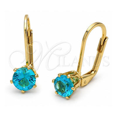 Oro Laminado Leverback Earring, Gold Filled Style with Blue Topaz Cubic Zirconia, Polished, Golden Finish, 5.128.086