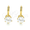 Oro Laminado Leverback Earring, Gold Filled Style with White Cubic Zirconia, Polished, Golden Finish, 5.128.087