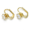 Oro Laminado Leverback Earring, Gold Filled Style with White Cubic Zirconia, Polished, Golden Finish, 5.128.087