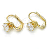 Oro Laminado Leverback Earring, Gold Filled Style with White Cubic Zirconia, Polished, Golden Finish, 5.128.087