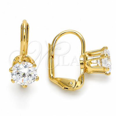 Oro Laminado Leverback Earring, Gold Filled Style with White Cubic Zirconia, Polished, Golden Finish, 5.128.087