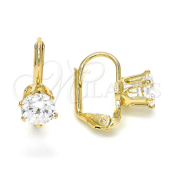 Oro Laminado Leverback Earring, Gold Filled Style with White Cubic Zirconia, Polished, Golden Finish, 5.128.087
