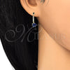 Oro Laminado Leverback Earring, Gold Filled Style with Sapphire Blue Cubic Zirconia, Polished, Golden Finish, 5.128.089