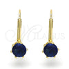 Oro Laminado Leverback Earring, Gold Filled Style with Sapphire Blue Cubic Zirconia, Polished, Golden Finish, 5.128.089