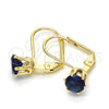 Oro Laminado Leverback Earring, Gold Filled Style with Sapphire Blue Cubic Zirconia, Polished, Golden Finish, 5.128.089