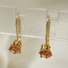 Oro Laminado Leverback Earring, Gold Filled Style with Pink Cubic Zirconia, Polished, Golden Finish, 5.128.093