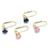 Oro Laminado Leverback Earring, Gold Filled Style with Pink Cubic Zirconia, Polished, Golden Finish, 5.128.093
