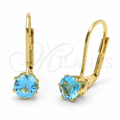 Oro Laminado Leverback Earring, Gold Filled Style with Aquamarine Cubic Zirconia, Polished, Golden Finish, 5.128.095