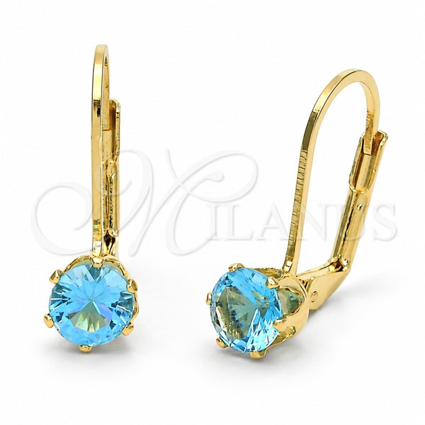 Oro Laminado Leverback Earring, Gold Filled Style with Aquamarine Cubic Zirconia, Polished, Golden Finish, 5.128.095
