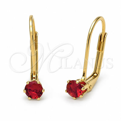 Oro Laminado Leverback Earring, Gold Filled Style with Garnet Cubic Zirconia, Polished, Golden Finish, 5.128.096