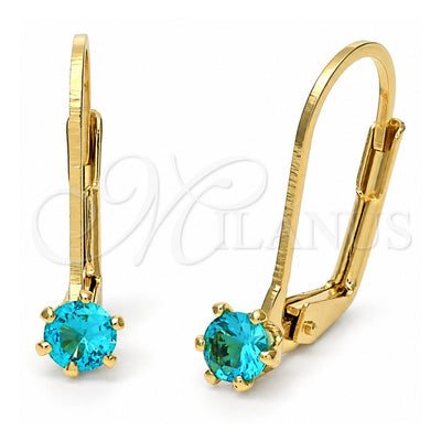 Oro Laminado Leverback Earring, Gold Filled Style with Blue Topaz Cubic Zirconia, Polished, Golden Finish, 5.128.098