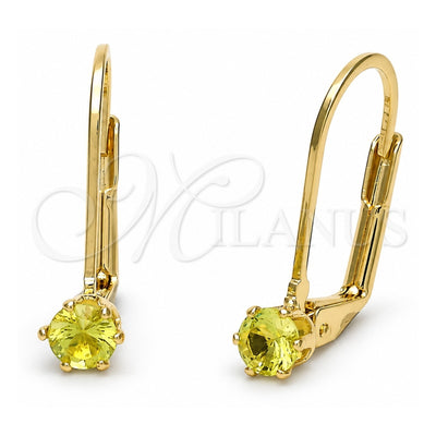 Oro Laminado Leverback Earring, Gold Filled Style with Dark Peridot Cubic Zirconia, Polished, Golden Finish, 5.128.100