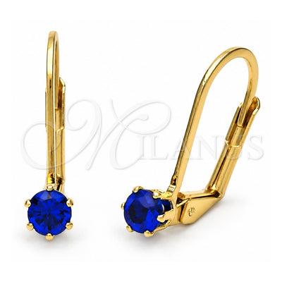 Oro Laminado Leverback Earring, Gold Filled Style with Tanzanite Cubic Zirconia, Polished, Golden Finish, 5.128.101