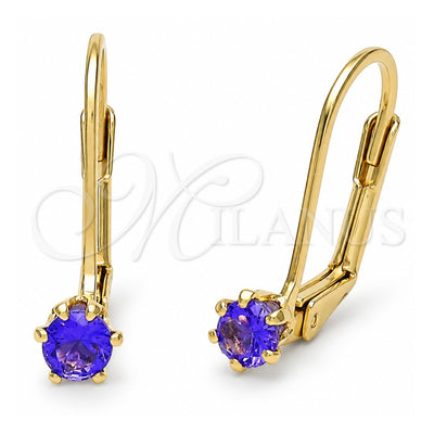 Oro Laminado Leverback Earring, Gold Filled Style with Amethyst Cubic Zirconia, Polished, Golden Finish, 5.128.104