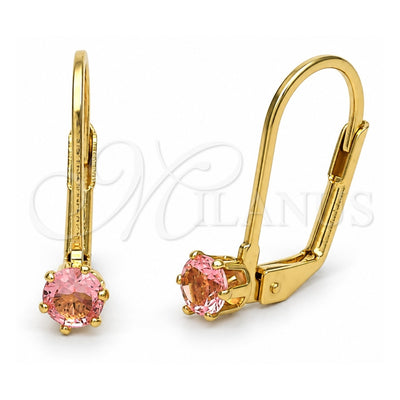Oro Laminado Leverback Earring, Gold Filled Style with Rose Cubic Zirconia, Polished, Golden Finish, 5.128.105