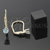 Oro Laminado Leverback Earring, Gold Filled Style with Aqua Blue Cubic Zirconia, Polished, Golden Finish, 5.128.107