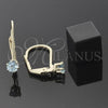 Oro Laminado Leverback Earring, Gold Filled Style with Aqua Blue Cubic Zirconia, Polished, Golden Finish, 5.128.107