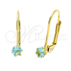 Oro Laminado Leverback Earring, Gold Filled Style with Aqua Blue Cubic Zirconia, Polished, Golden Finish, 5.128.107