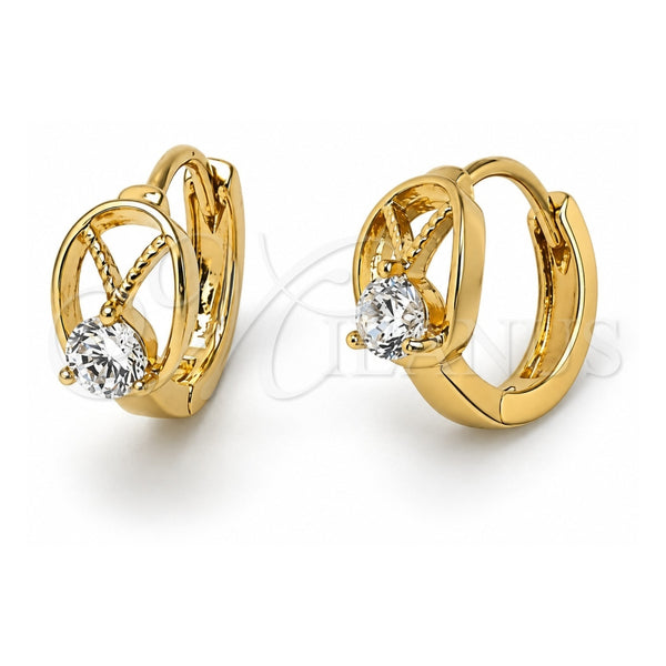 Oro Laminado Huggie Hoop, Gold Filled Style with White Cubic Zirconia, Polished, Golden Finish, 5.130.011