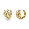 Oro Laminado Huggie Hoop, Gold Filled Style Tree Design, with White Cubic Zirconia, Polished, Golden Finish, 5.130.022
