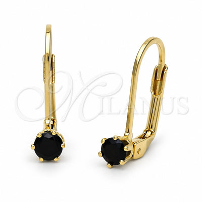 Oro Laminado Leverback Earring, Gold Filled Style with Black Cubic Zirconia, Polished, Golden Finish, 5.128.156
