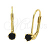 Oro Laminado Leverback Earring, Gold Filled Style with Black Cubic Zirconia, Polished, Golden Finish, 5.128.156