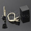 Oro Laminado Leverback Earring, Gold Filled Style with Black Cubic Zirconia, Polished, Golden Finish, 5.128.146