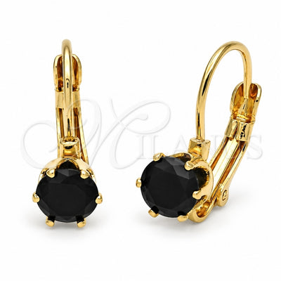 Oro Laminado Leverback Earring, Gold Filled Style with Black Cubic Zirconia, Polished, Golden Finish, 5.128.146