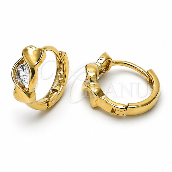 Oro Laminado Huggie Hoop, Gold Filled Style with White Cubic Zirconia, Polished, Golden Finish, 5.131.028