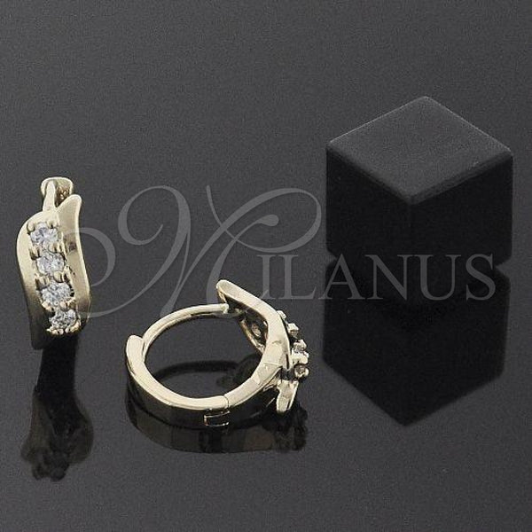 Oro Laminado Huggie Hoop, Gold Filled Style Leaf Design, with White Cubic Zirconia, Polished, Golden Finish, 5.132.011
