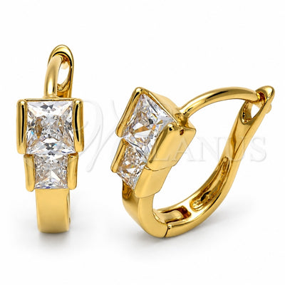 Oro Laminado Huggie Hoop, Gold Filled Style with White Cubic Zirconia, Polished, Golden Finish, 5.132.014