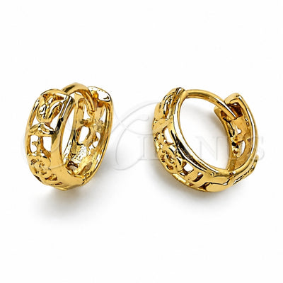 Oro Laminado Huggie Hoop, Gold Filled Style Filigree and Flower Design, Polished, Golden Finish, 5.133.006