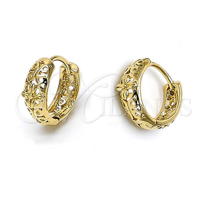 Oro Laminado Huggie Hoop, Gold Filled Style Flower Design, Polished, Golden Finish, 5.133.010 for wholesale, main product view