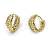 Oro Laminado Huggie Hoop, Gold Filled Style Flower Design, Polished, Golden Finish, 5.133.010
