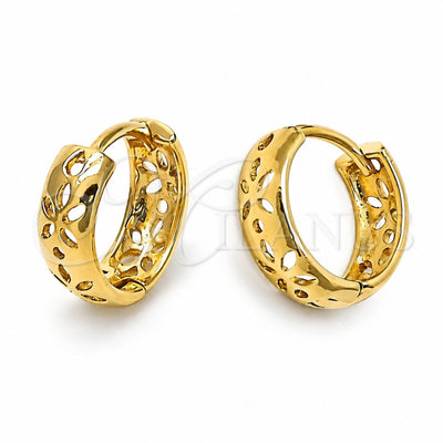 Oro Laminado Huggie Hoop, Gold Filled Style Flower Design, Polished, Golden Finish, 5.133.014