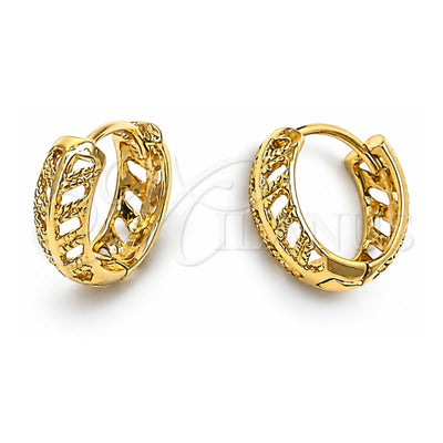 Oro Laminado Huggie Hoop, Gold Filled Style Leaf Design, Polished, Golden Finish, 5.133.015