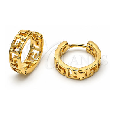 Oro Laminado Huggie Hoop, Gold Filled Style Greek Key Design, Polished, Golden Finish, 5.133.018