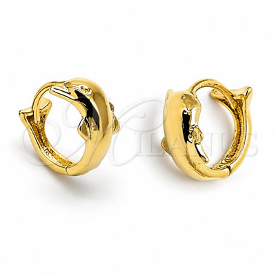 Oro Laminado Huggie Hoop, Gold Filled Style Dolphin Design, Polished, Golden Finish, 5.133.020