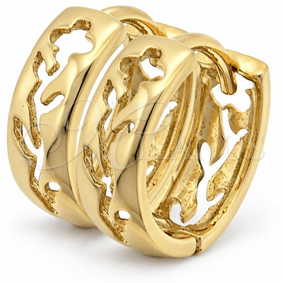Oro Laminado Huggie Hoop, Gold Filled Style Flower Design, Polished, Golden Finish, 5.133.021