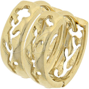 Oro Laminado Huggie Hoop, Gold Filled Style Flower Design, Polished, Golden Finish, 5.133.021