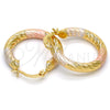 Oro Laminado Small Hoop, Gold Filled Style Hollow Design, Diamond Cutting Finish, Tricolor, 5.138.004.1.25