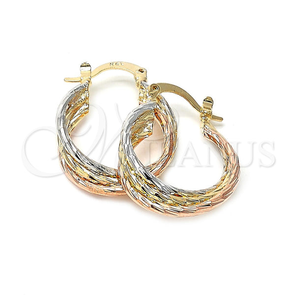 Oro Laminado Small Hoop, Gold Filled Style Twist Design, Diamond Cutting Finish, Tricolor, 5.138.024