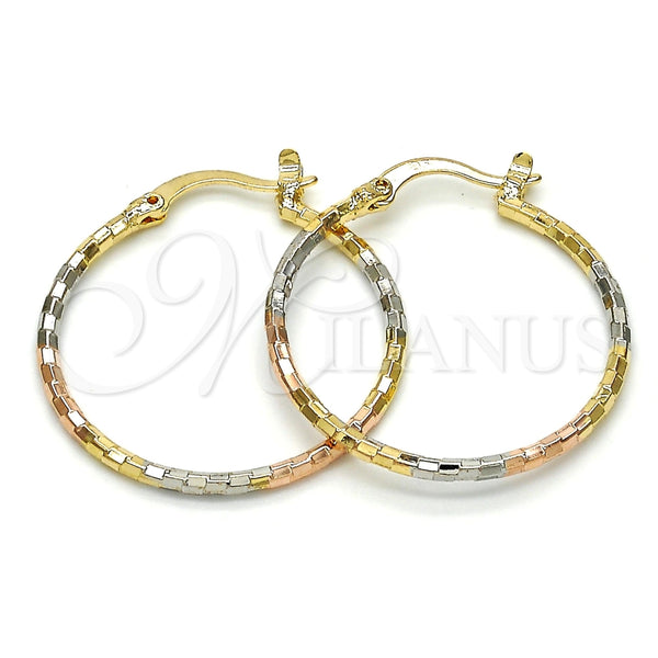 Oro Laminado Medium Hoop, Gold Filled Style Diamond Cutting Finish, Tricolor, 5.138.031.30
