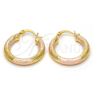 Oro Laminado Small Hoop, Gold Filled Style Diamond Cutting Finish, Tricolor, 5.139.004.25