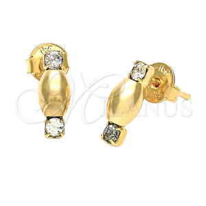 Oro Laminado Stud Earring, Gold Filled Style with White Cubic Zirconia, Polished, Golden Finish, 02.63.2250