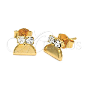 Oro Laminado Stud Earring, Gold Filled Style with White Cubic Zirconia, Polished, Golden Finish, 02.63.2252