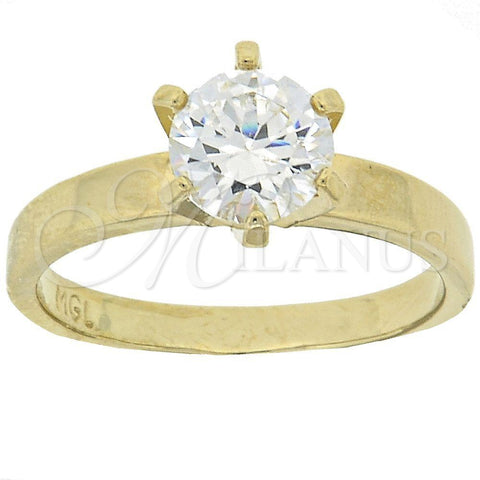 Oro Laminado Wedding Ring, Gold Filled Style Solitaire Design, with White Cubic Zirconia, Polished, Golden Finish, 5.164.011.06 (Size 6)