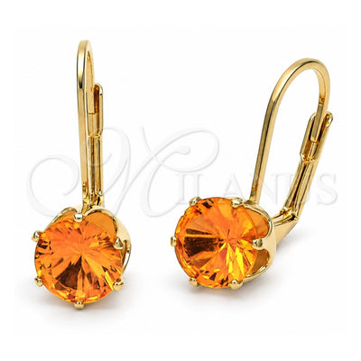 Oro Laminado Leverback Earring, Gold Filled Style with Orange Red Cubic Zirconia, Polished, Golden Finish, 5.128.082.1
